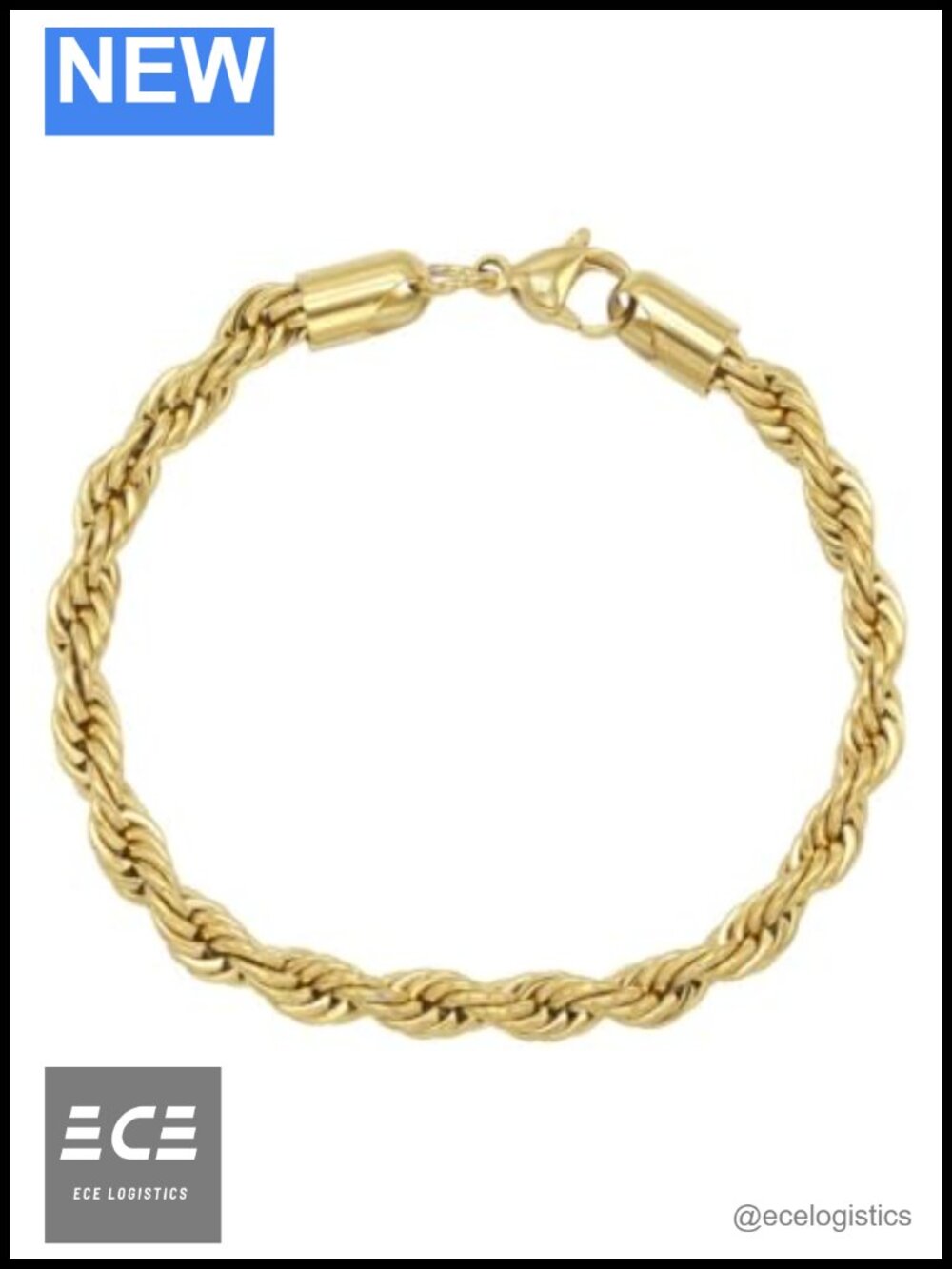 Rope Chain Bracelet 6MM Gold Plated Tarnish Resistant Unisex